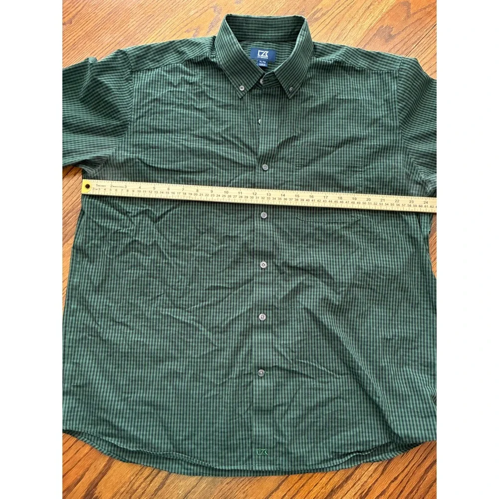 Cutter & Buck Mens XL Green Gingham Check Stretch Long Sleeve Button Down Shirt